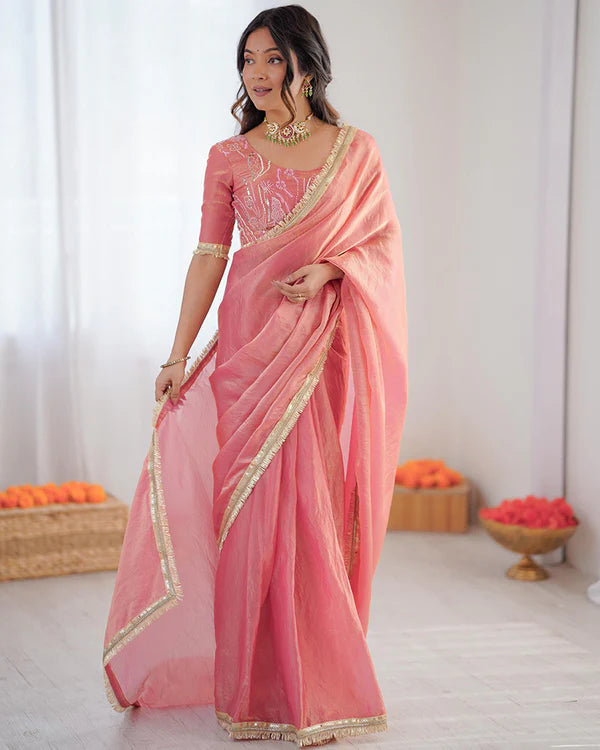 Womenline Baby Pink Color Fendi Silk Saree