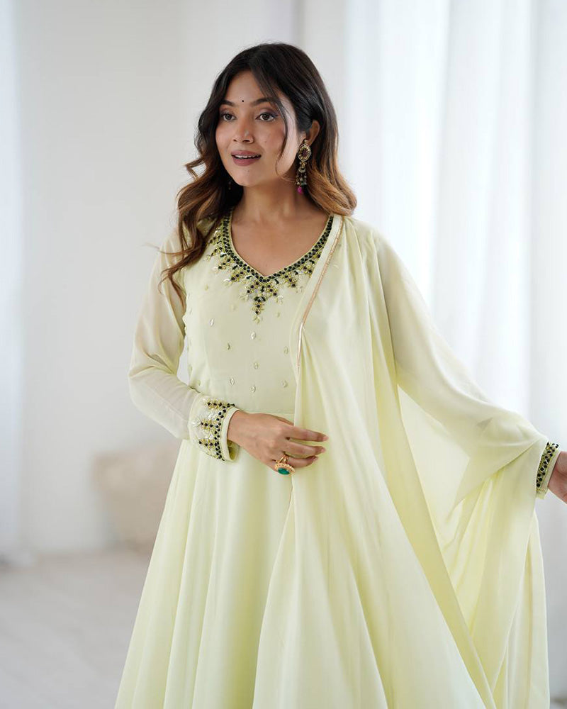 Womenline Pista Color Georgette Three Piece Anarkali Suit