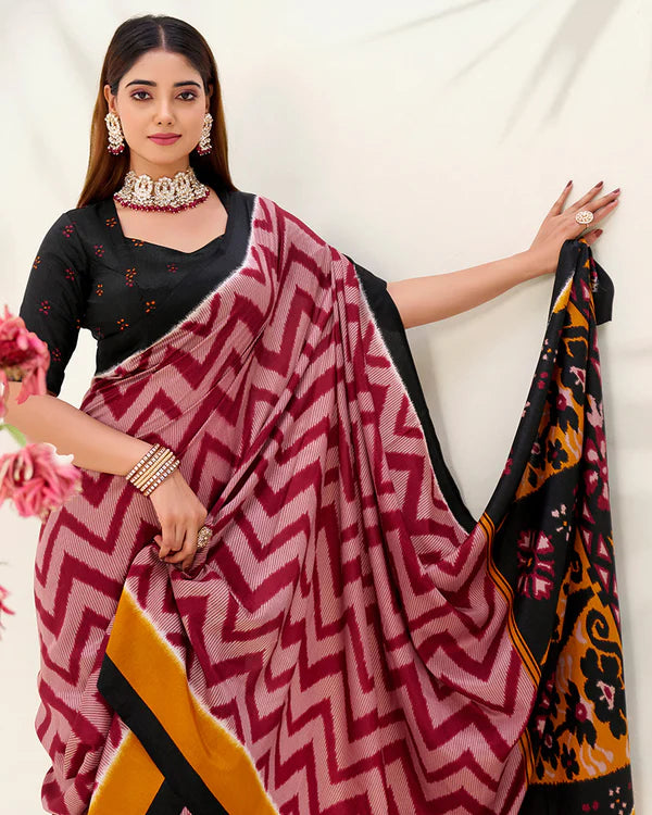 Womenline Maroon Color Tasar Silk Printed Saree