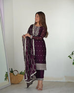 Womenline Wine Color Rangoli Silk Three Piece Kurti Suit