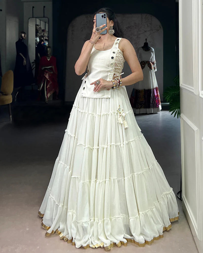 Womenline Traditional White Color Pure Marbel Navratri Lehenga Choli
