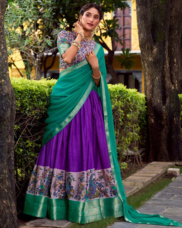 Womenline Purple Color Aastha Silk Printed Half Saree