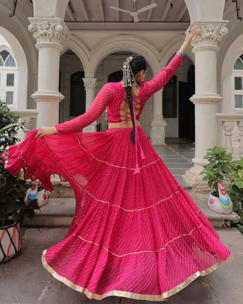 Womenline Rani Pink Color Soft Georgette Navratri Lehenga Choli