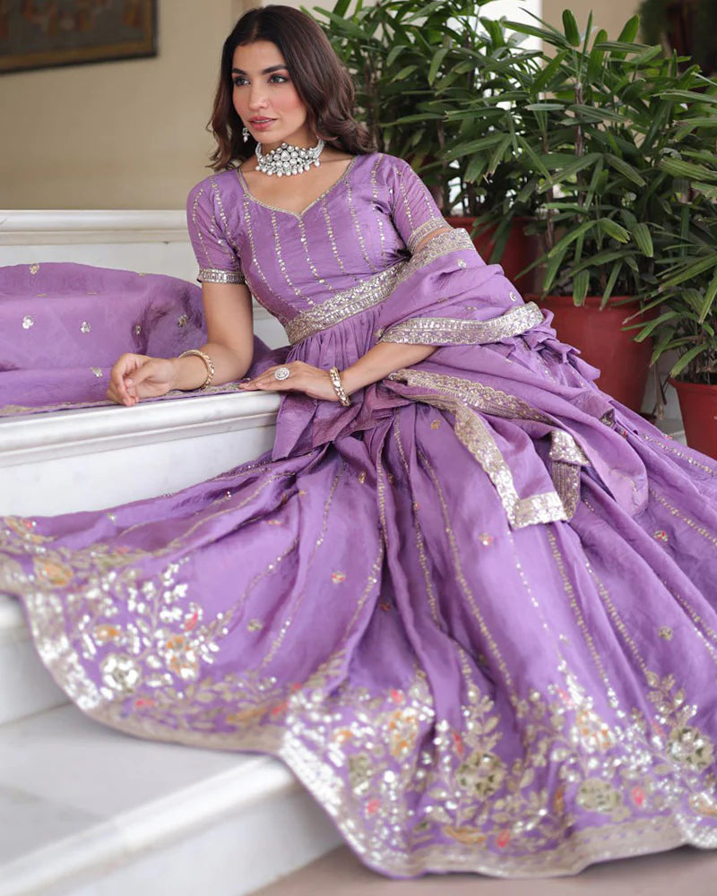 Womenline Luvender Color Gold Crush Sequence Embroidered Lehenga Choli