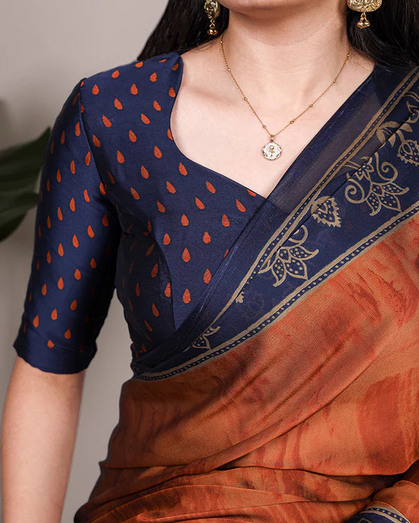 Womenline Rust Orange Color Rangoli Silk Printed Saree