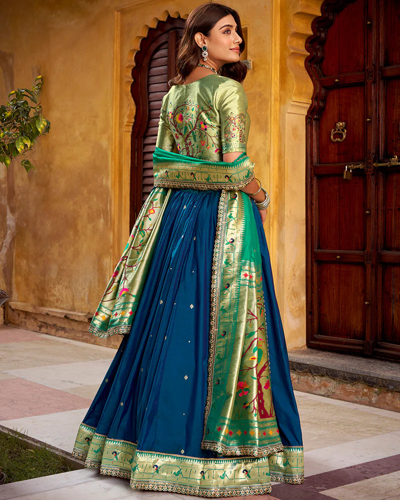 Womenline Navy Blue Color Soft Silk Paithani Lehenga Choli