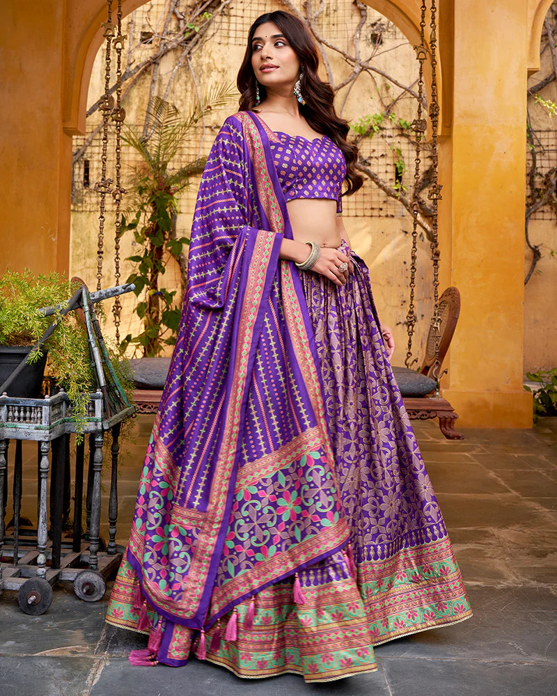 Womenline Purple Color Tasar Silk Sparkle Lehenga Choli