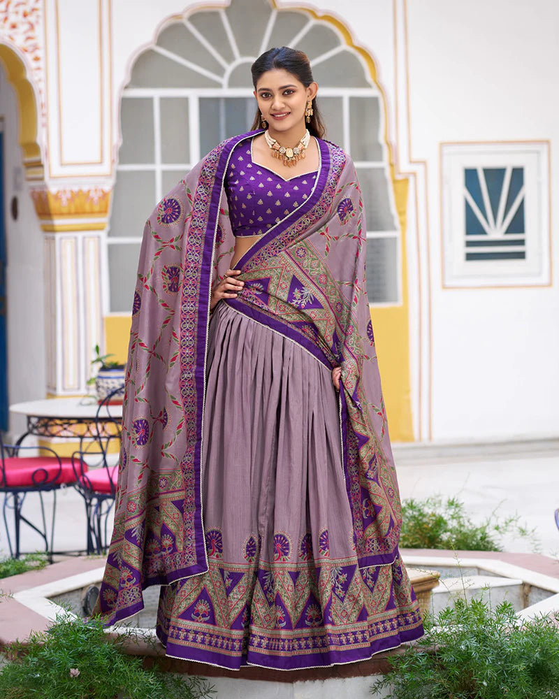 Womenline Purple Color Tasar Silk Printed Sparkle Lehenga Choli