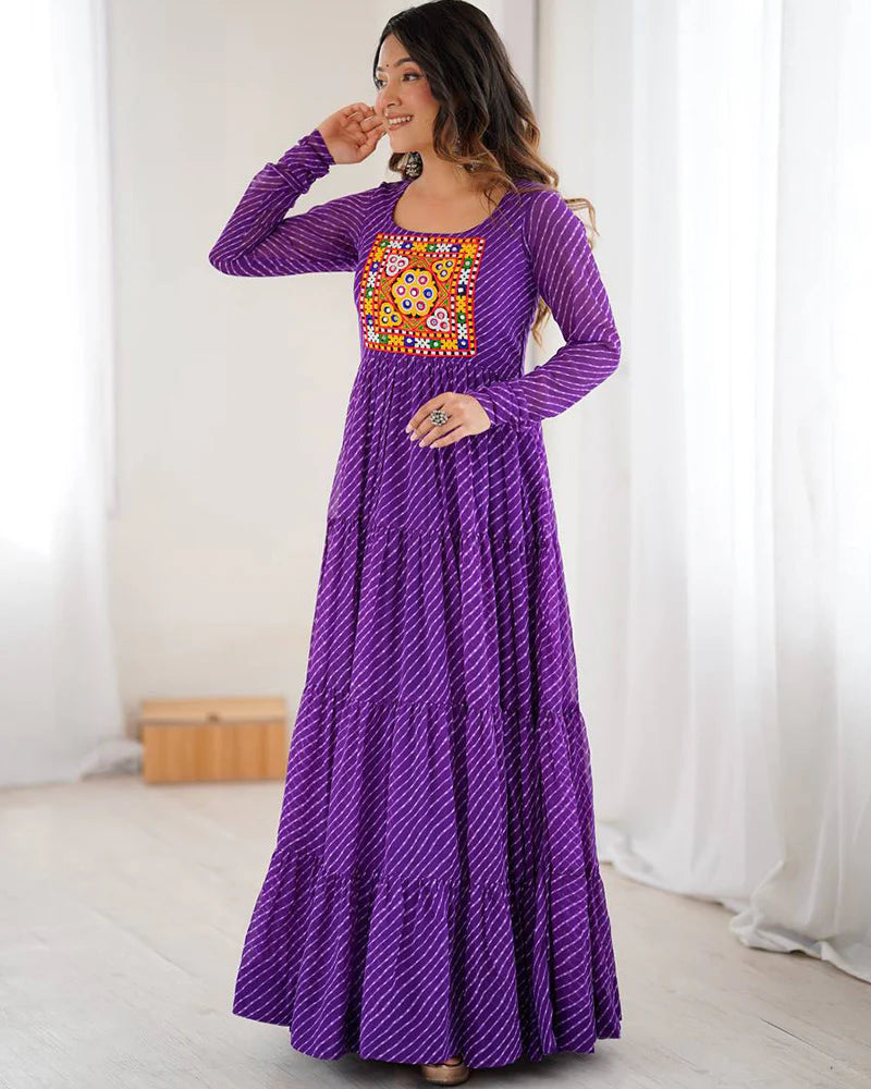 Womenline purple Color Georgette Laheriya Print Navratri Gown