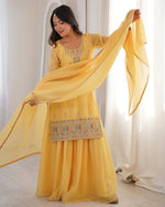 Womenline Yellow Color Crunchy Silk Embroidered Plazzo Suit