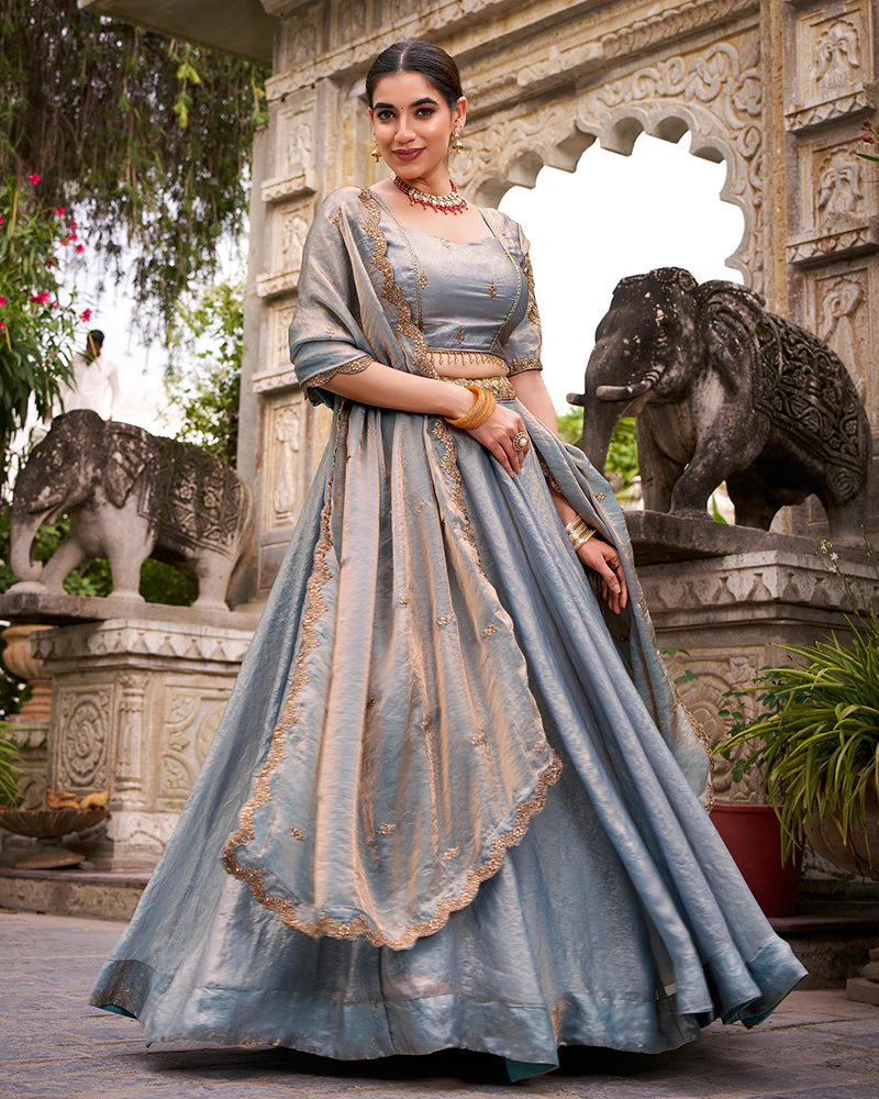Womenline Sky Blue Color Fendi Pastel Lehenga Choli