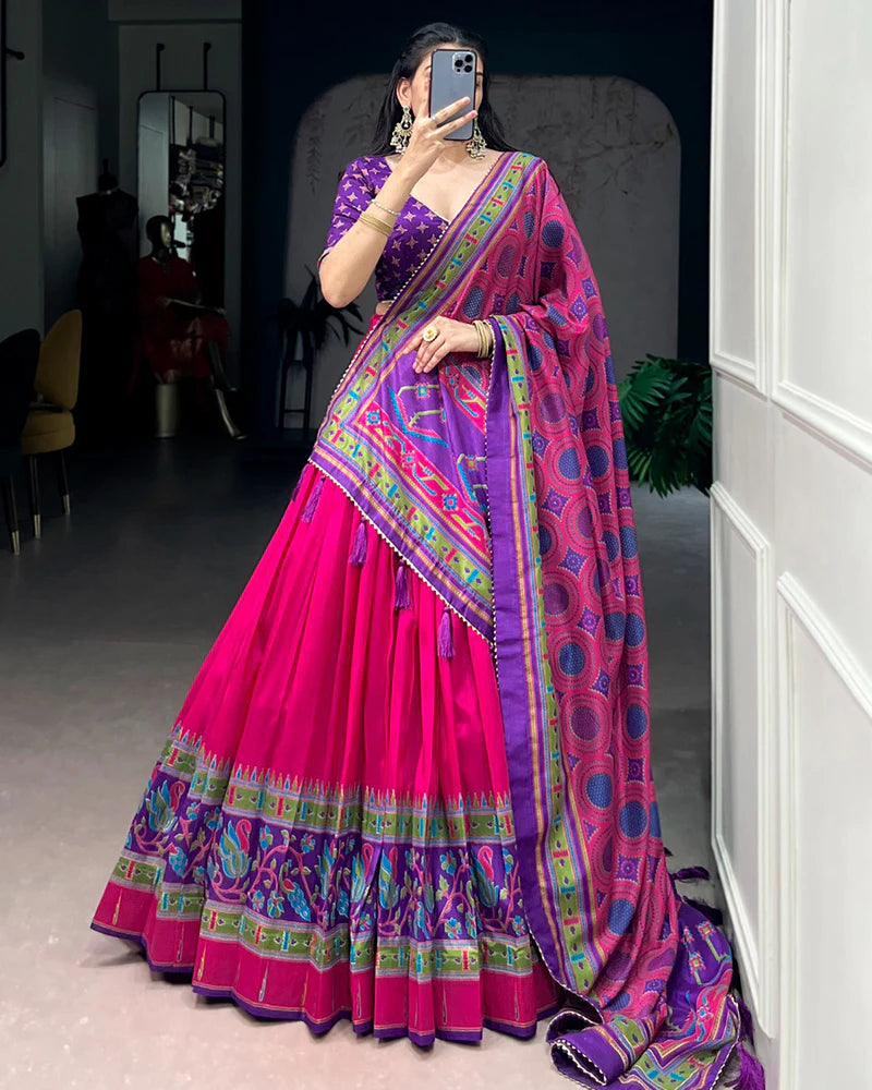 Womenline Pink Color Tasar Silk Traditional Lehenga Choli