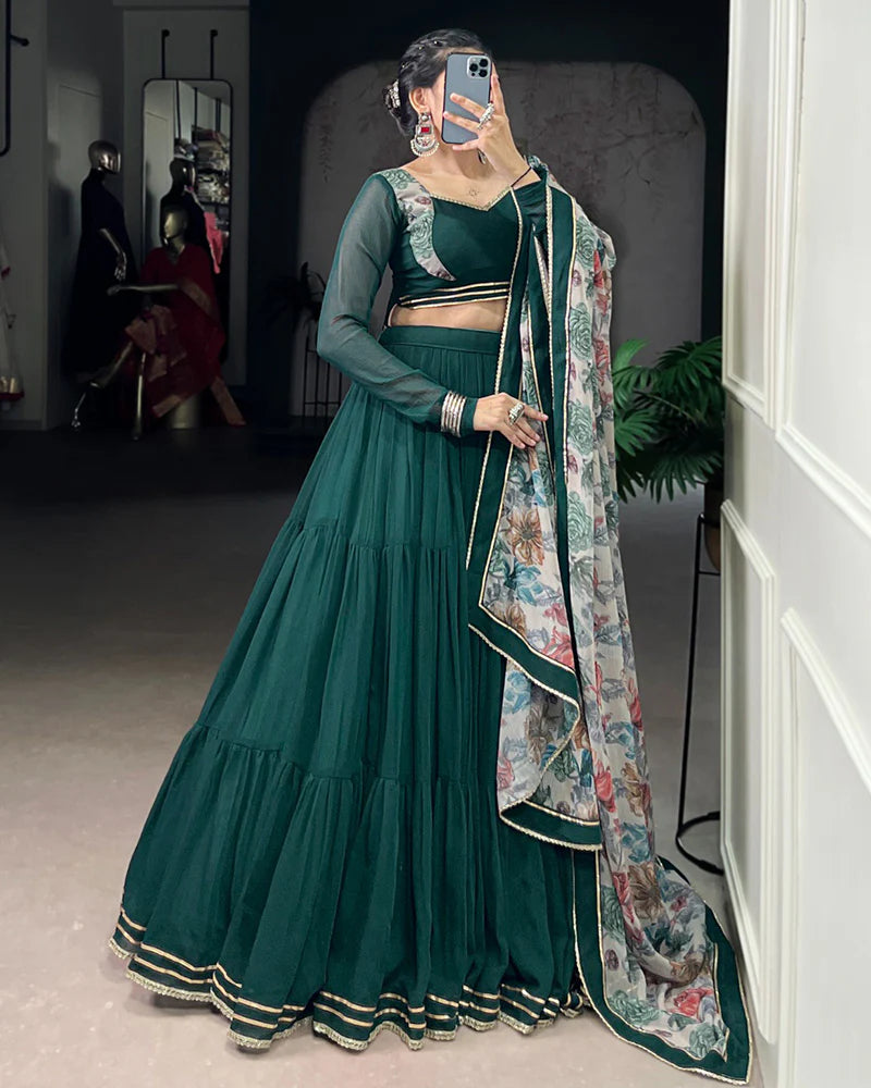 Womenline Traditional Green Color Marble Navratri Lehenga Choli