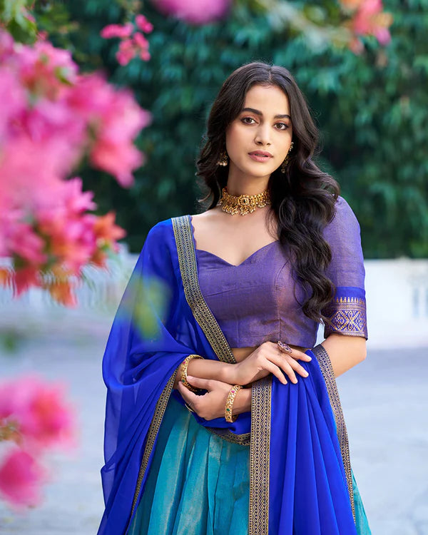 Womenline Royal Blue Color Kanchipuram Silk Designer Half Saree