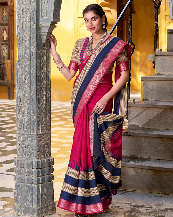 Womenline Pink Color Poly Cotton Printed Saree
