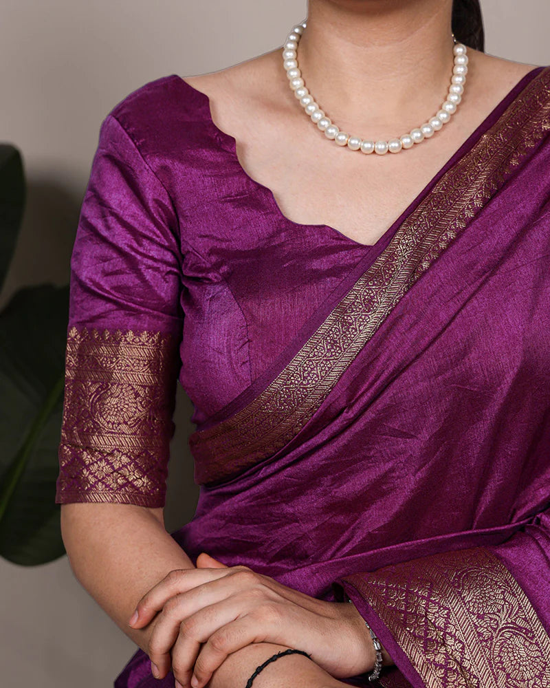 Womenline Wine Color Nylon Dola Silk Zari Weaving Saree