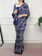 Womenline Navy Blue Color Satin Silk Saree