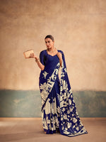 Womenline Bold and Contemporary Royal Blue Color Satin Silk Saree