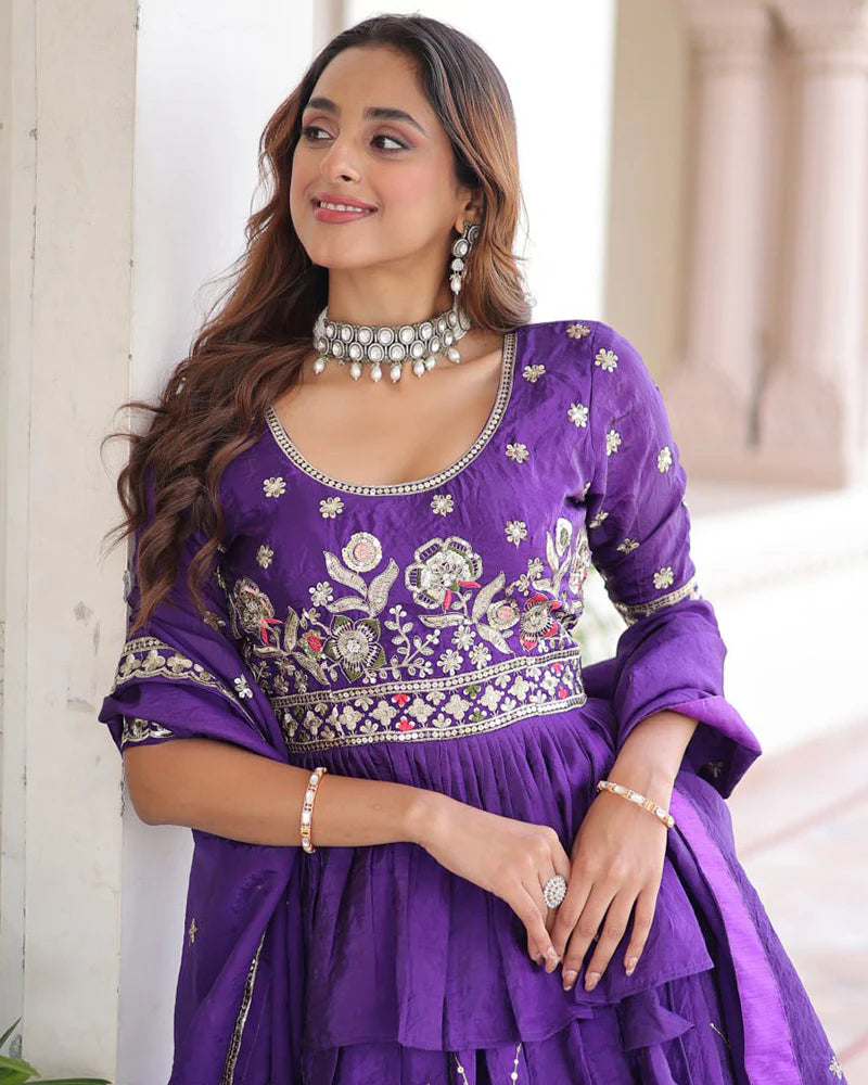Womenline Purple Color Gold Crush Sequence Embroidered Lehenga Choli