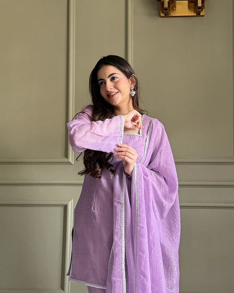 Womenline Luvender Color Crunchy Silk Farshi Suit