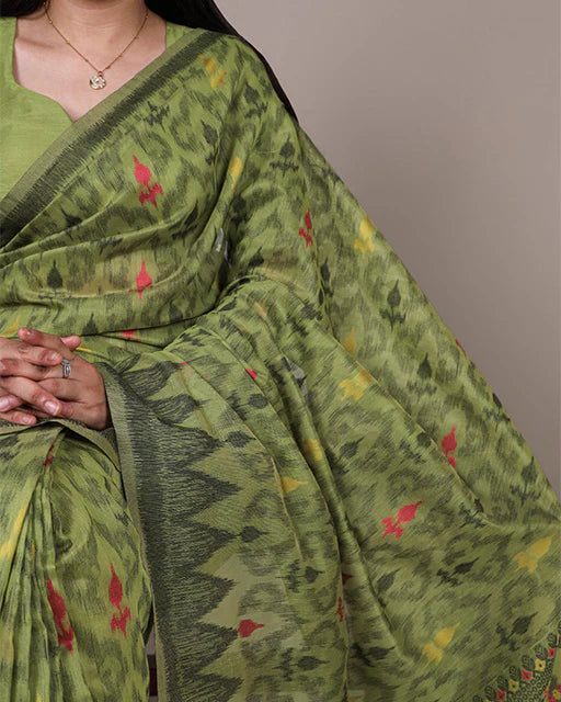 Womenline Green Color Thread Weaving Poly Cotton Saree