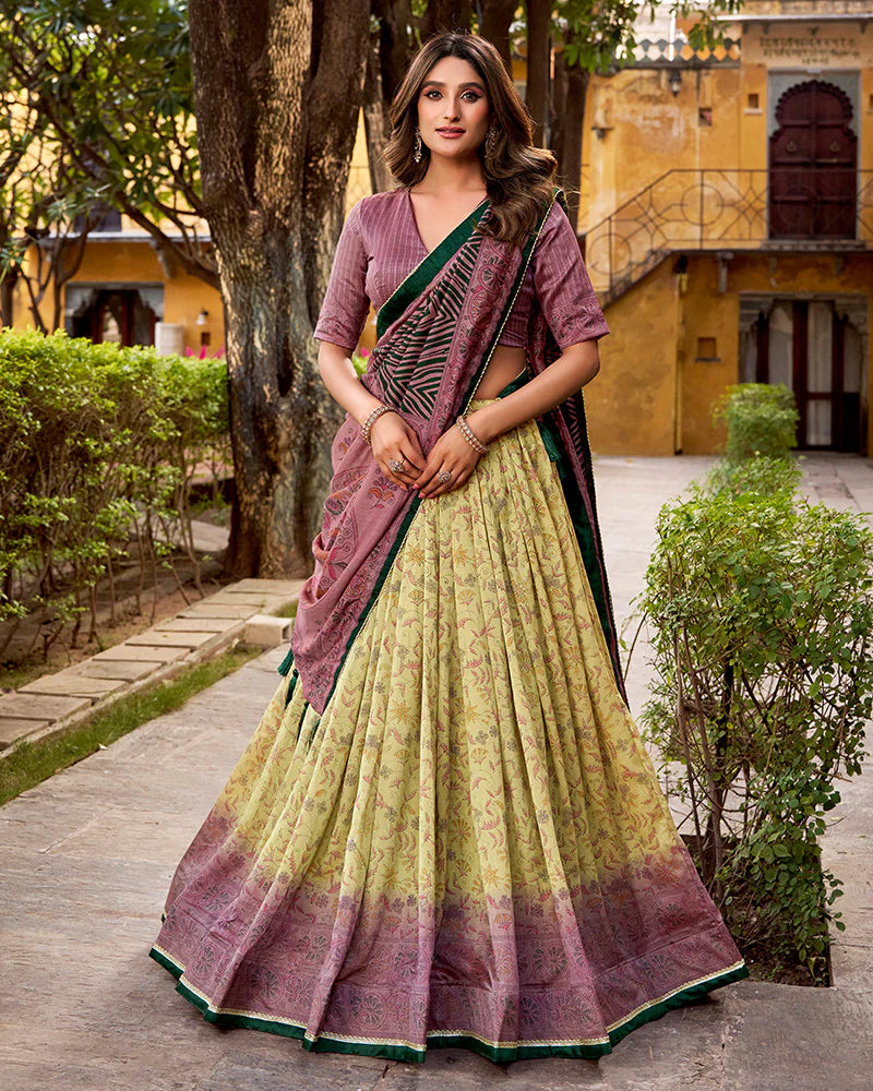 Womenline Dusty Mauve Color Vichitra Silk Printed Lehenga Choli