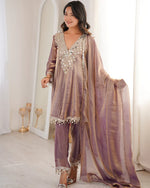 Womenline Purple Color Fendi Silk Embroidered Plazzo Suit
