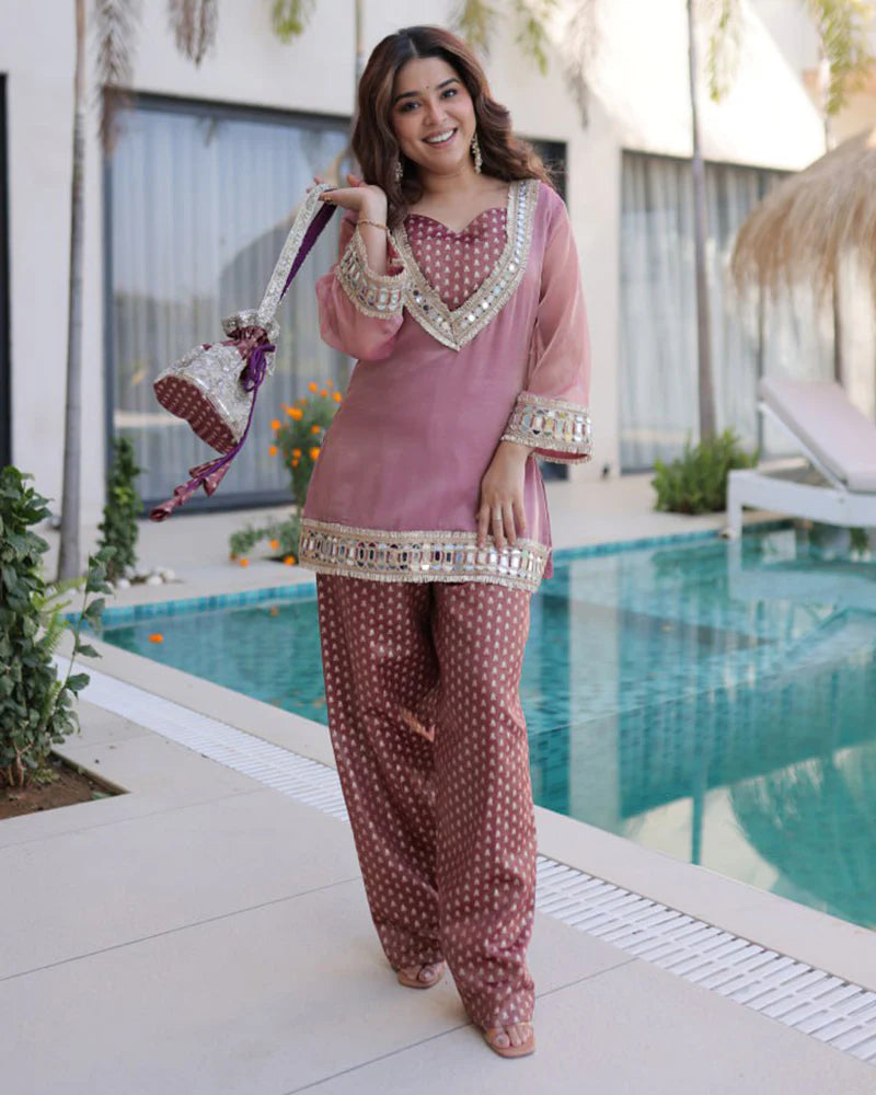 Womenline Dusty Rose Pink Color Salasa Plazzo Suit