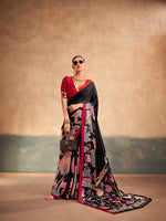 Womenline Bold and Contemporary Black Color Satin Silk Saree