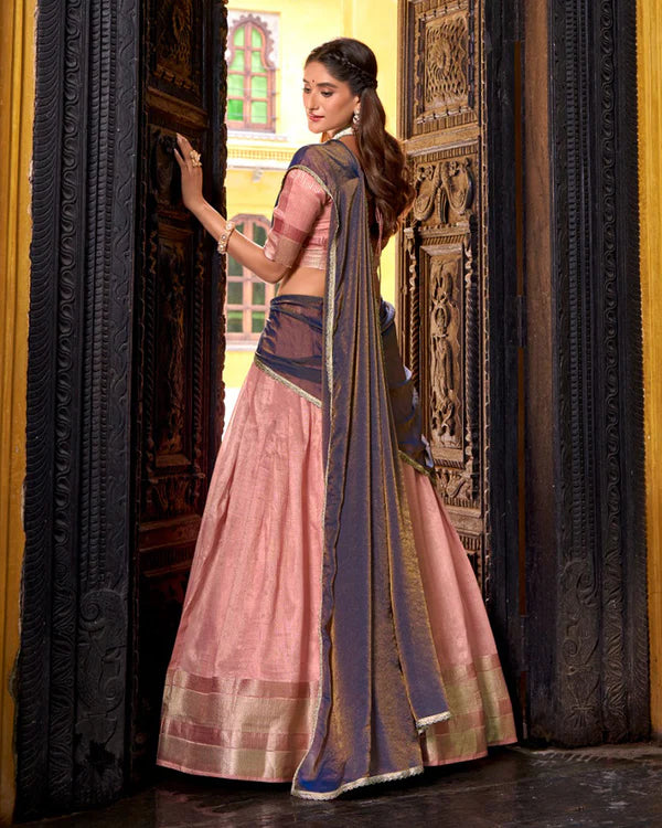 Womenline Light Pink Color Dupion Silk Zari Weaving Half Saree