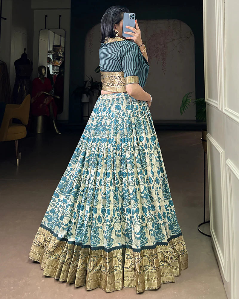 Womenline Sky Blue Color Tasar Silk Viscose Printed Lehenga Choli