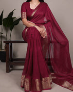 Womenline Maroon Color Zari Weaving Mass Mello Saree