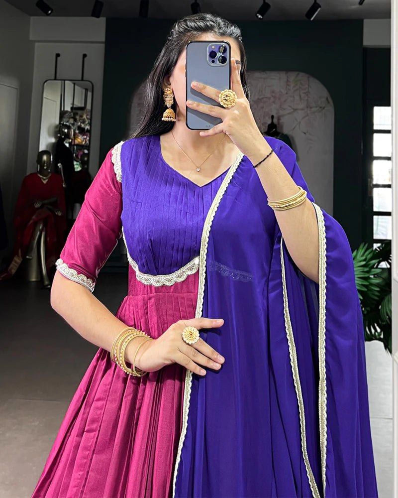 Womenline Pink Color Aura Silk Zari Weaving Gown