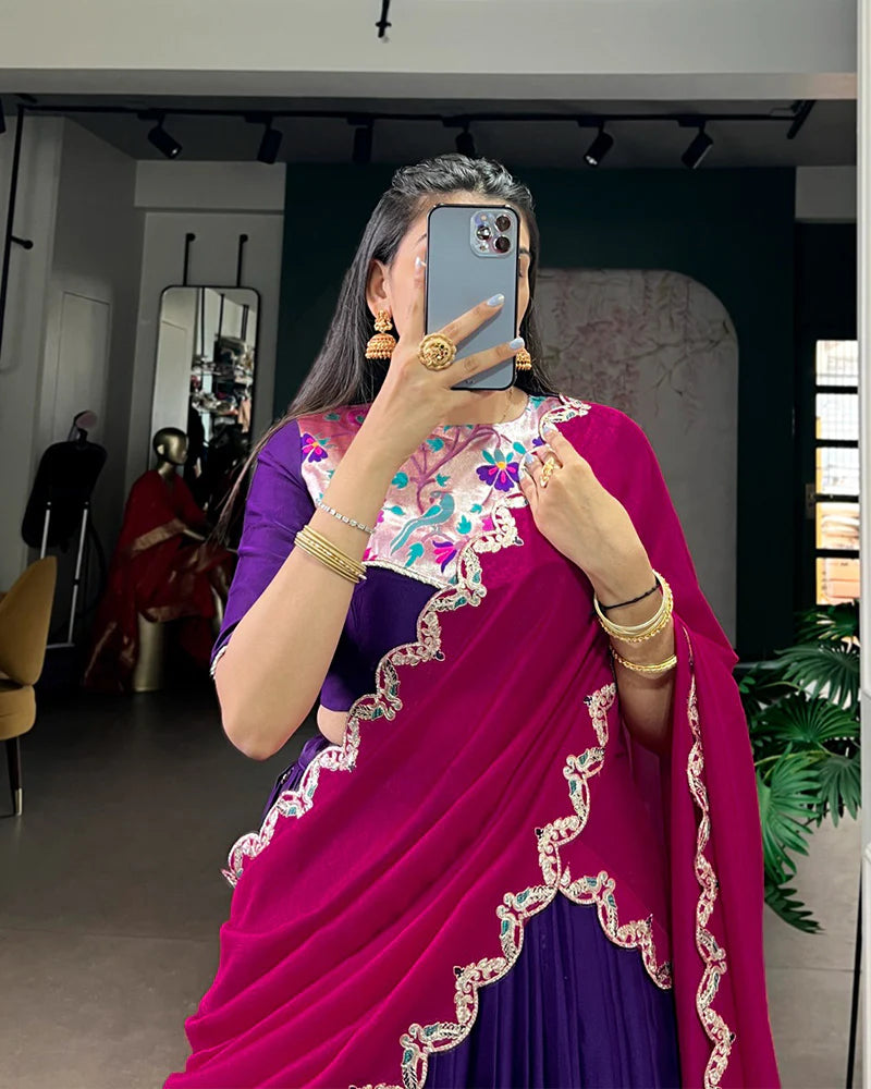 Womenline Purple Color Naysha Silk Embroidered Lehenga Choli
