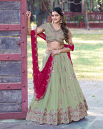 Womenline Pista Color Star Georgette Embroidered Lehenga Choli
