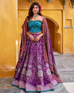 Womenline Purple Color Vichitra Silk Printed And Embroidered Lehenga Choli