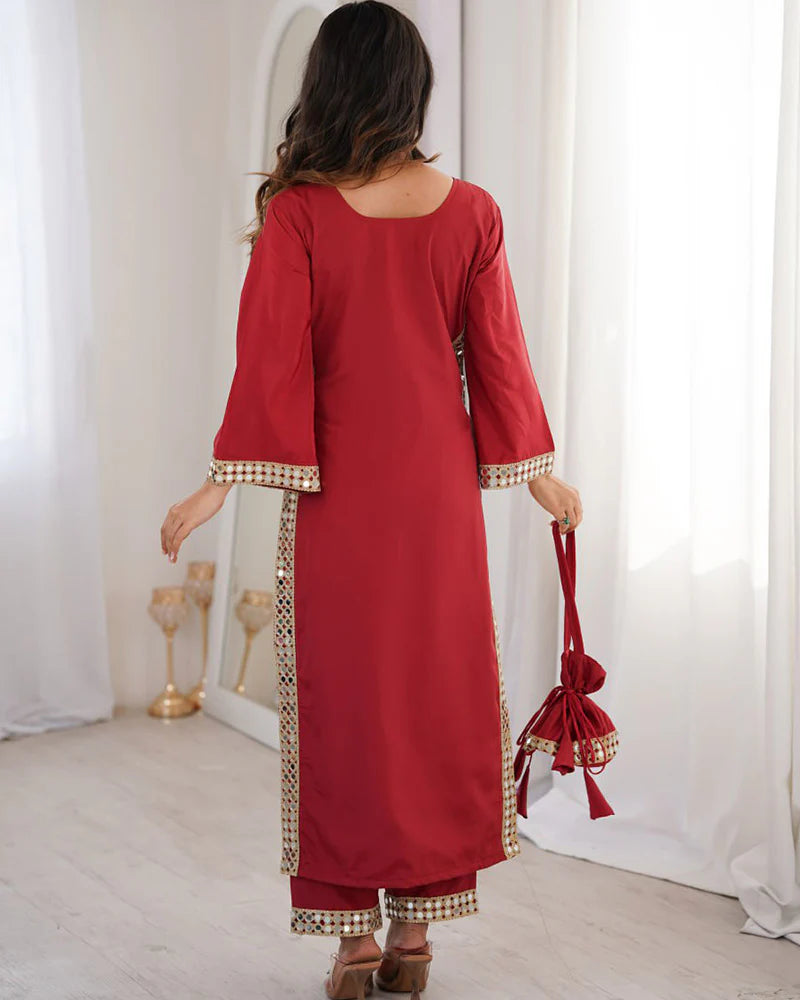 Womenline Maroon Color Natural Crape Kurti Suit