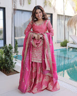 Womenline Peach Color Fendi Crush Embroidered Plazzo Suit