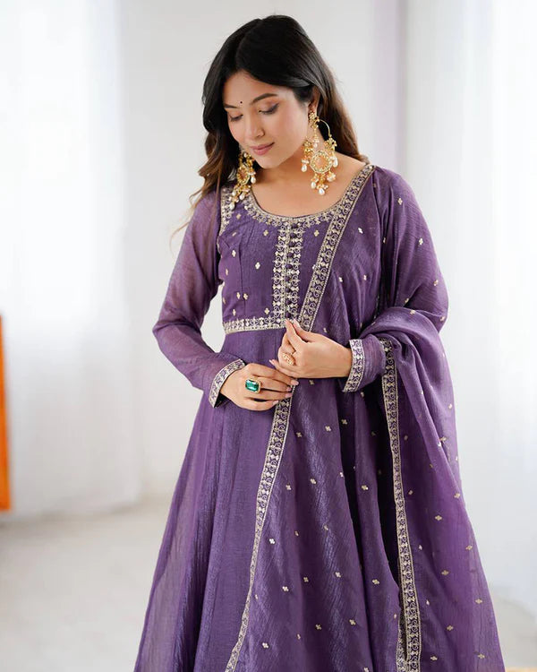 Womenline Dusty Mauve Color Crunchy Silk Three Piece Anarkali Suit