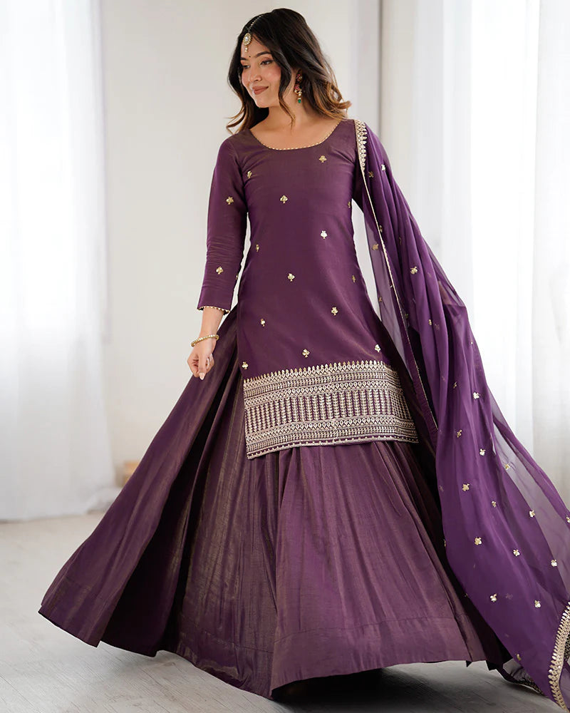 Womenline Dusty Mauve Color Western Style Embroidered Lehenga Choli