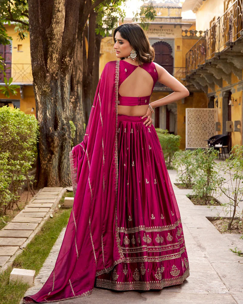 Womenline Magenta Pink Color Rangoli Silk Embroidered Lehenga Choli