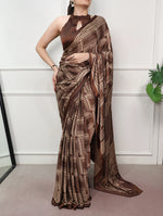 Womenline Chocolate Brown Color Satin Silk Saree