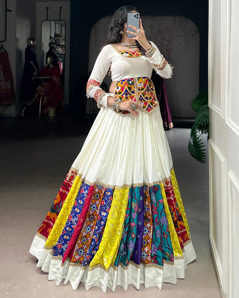 Womenline Multi White Color Pure Rayon Navratri Lehenga Choli