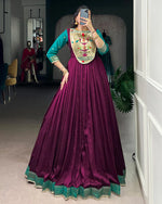 Womenline Wine Color Vichitra Silk Zari Weaving Gown