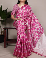 Womenline Pink Color Designer Tasar Silk Printed Saree