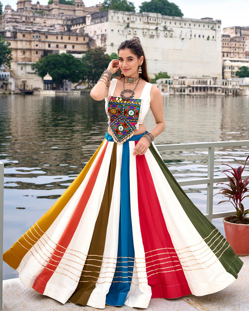 Womenline Vibrant Multi-Color Pure Rayon Gamthi Navratri Lehenga Choli