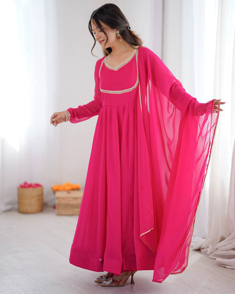 Womenline Pink Color Georgette Three Piece Anarkali Suit