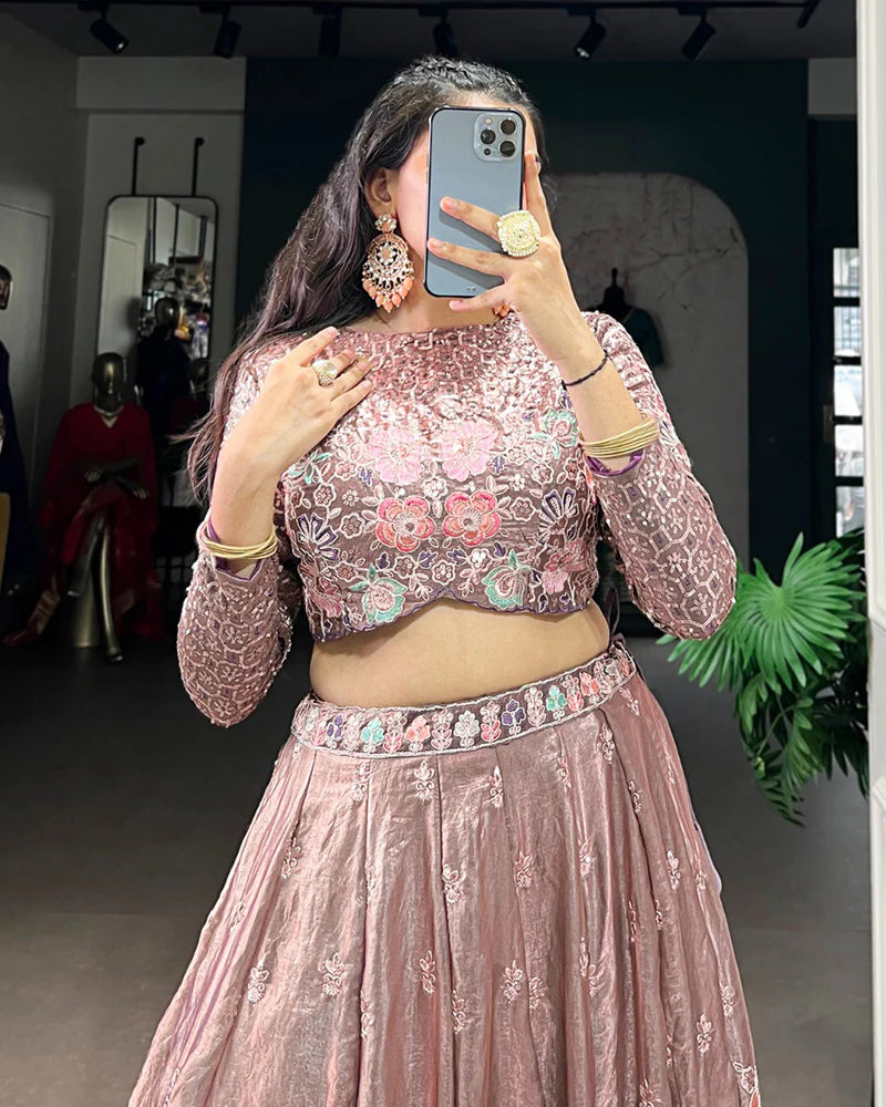 Womenline Onion Color Fendi Embroidered Lehenga Choli