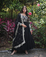 Womenline Black Color Anarkali Gown With Faux Blooming Dupatta
