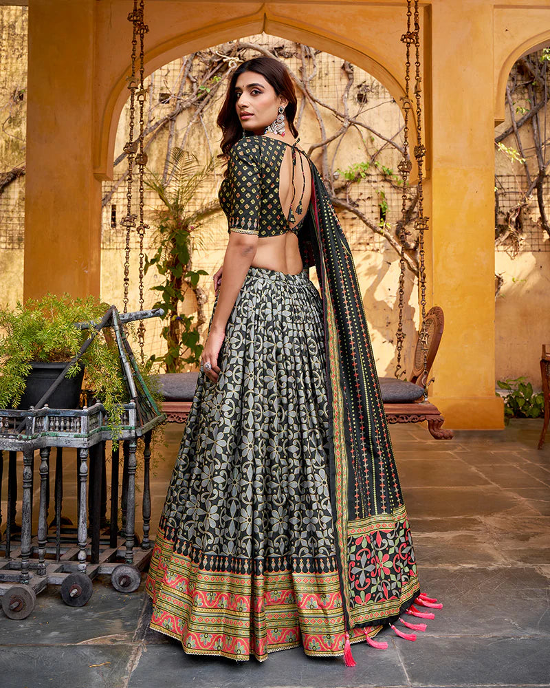 Womenline Black Color Tasar Silk Sparkle Lehenga Choli